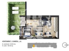 Pipera Plaza, studio, curte privata