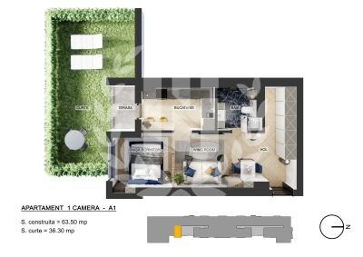 Pipera Plaza, studio, curte privata.